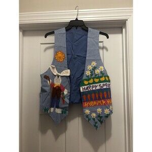 Vintage Homemade Easter Spring Bunny Vest Button Accents Whimsy Teacher Garden
